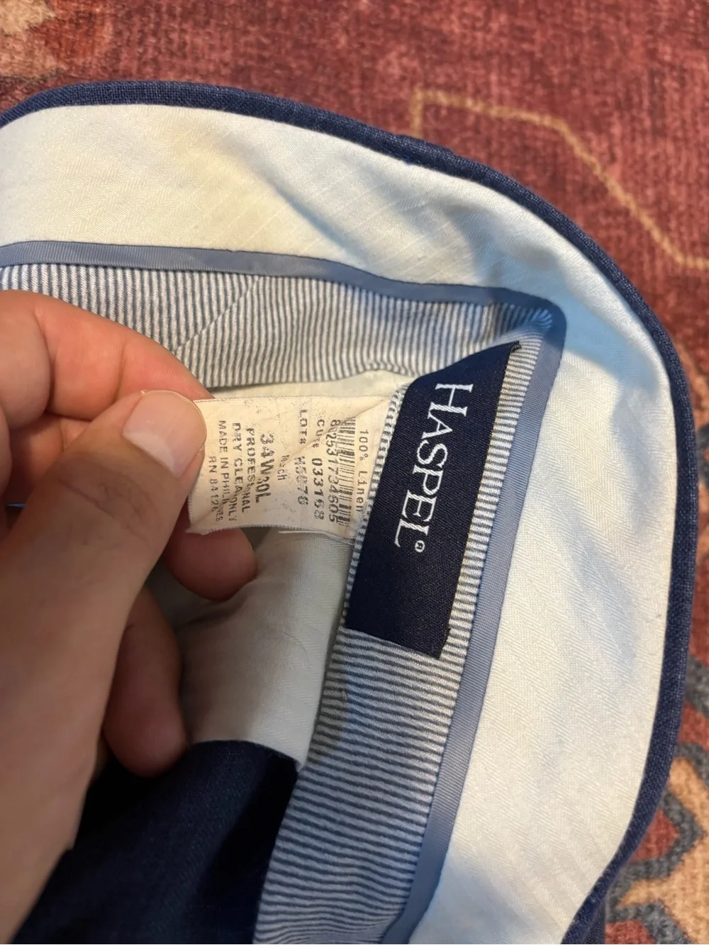 Haspel Pants Mens 34x27 100% Linen Blue Straight Leg Casual Pants Baggy